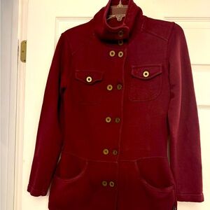 Great warm jacket very comfy and soft feels like a sweatshirt